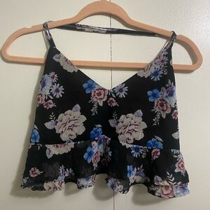 Forever 21 Black Floral Cropped Camisole